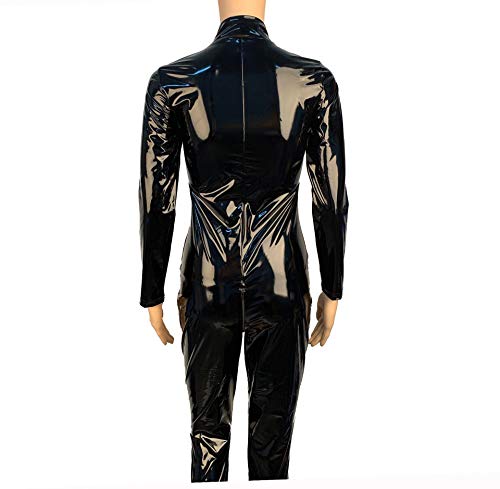 BERMEL Women's Bodysuit Shiny Patent Black PVC Leather CatSuit Full Body Sexy Latex Tight Zipper Jumpsuit Rubber Clothing (M)