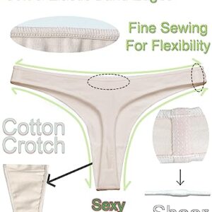 Womens Cotton Thongs Underwear Breathable No Show Cheeky Panties Tangas Sexy for Everyday Workout 3 Pack Set (Nude, Small)