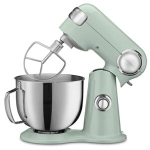 cuisinart sm-50g precision master 5.5-quart 12-speed stand mixer with mixing bowl, chef's whisk, flat mixing paddle, dough hook, and splash guard with pour spout, agave green, manual