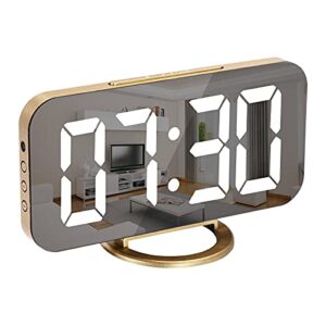 SZELAM Digital Alarm Clock,LED and Mirror Desk Clock Large Display,with Dual USB Charger Ports,3 Levels Brightness,12/24H,Modern Electronic Clock for Bedroom Home Living Room Office - Gold