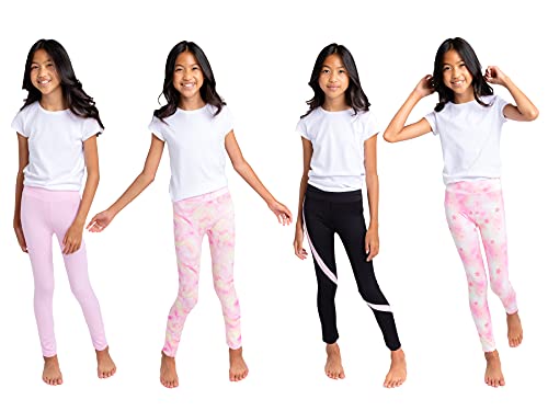 BTween Girls’ 4 Pack Leggings Set, Exercise, Sports Tights with Wide Waistband for Girls, Size 8 Black