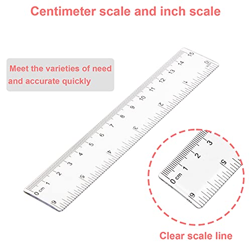 Pletpet 2 Pack 6 inch Clear Plastic Ruler Straight Shatterproof Rulers Transparent Rulers for Student School Office Supply Ruler (Clear)