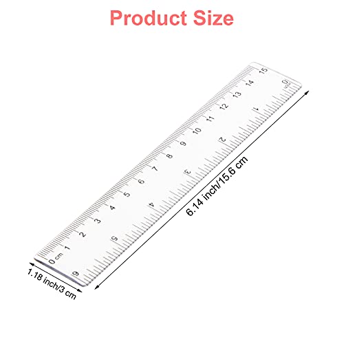 Pletpet 2 Pack 6 inch Clear Plastic Ruler Straight Shatterproof Rulers Transparent Rulers for Student School Office Supply Ruler (Clear)