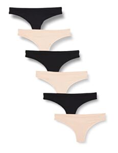amazon essentials women's thong underwear (available in plus size), pack of 6, black/petal, x-small