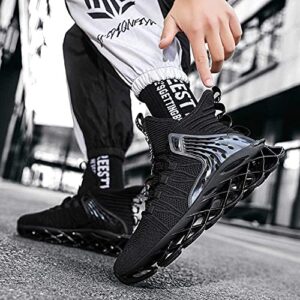 DUDHUH Running Shoes for Men Comfortable Athletic Cross Trainer Casual Walking Fashion Mens Tennis Sock Sneakers Black