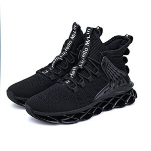 DUDHUH Running Shoes for Men Comfortable Athletic Cross Trainer Casual Walking Fashion Mens Tennis Sock Sneakers Black