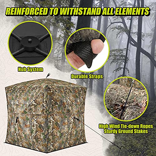 TIDEWE Hunting Blind See Through with Carrying Bag, 2-3 Person Pop Up Ground Blinds 270 Degree, Portable Durable Hunting Tent for Deer & Turkey Hunting (Camouflage)