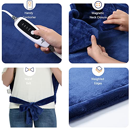 CAROMIO Heating Pad for Neck and Shoulders Back Pain Relief, Electric Weighted Heating Pads with Auto Shut Off Large, Full Body Back Heat Pad Fast Heating, 4 Temperature Settings (Navy Blue, 33"x22")