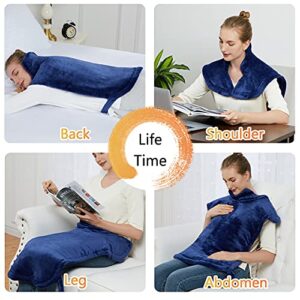 CAROMIO Heating Pad for Neck and Shoulders Back Pain Relief, Electric Weighted Heating Pads with Auto Shut Off Large, Full Body Back Heat Pad Fast Heating, 4 Temperature Settings (Navy Blue, 33"x22")