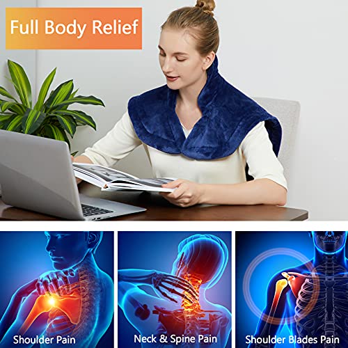 CAROMIO Heating Pad for Neck and Shoulders Back Pain Relief, Electric Weighted Heating Pads with Auto Shut Off Large, Full Body Back Heat Pad Fast Heating, 4 Temperature Settings (Navy Blue, 33"x22")