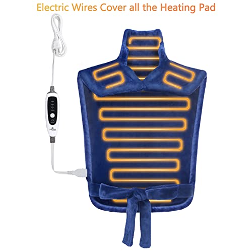 CAROMIO Heating Pad for Neck and Shoulders Back Pain Relief, Electric Weighted Heating Pads with Auto Shut Off Large, Full Body Back Heat Pad Fast Heating, 4 Temperature Settings (Navy Blue, 33"x22")