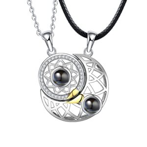 uniqular couples necklace, best friend friendship matching necklaces for bff girls gifts him her couple, sun moon necklaces (silver)