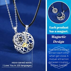 UNIQULAR Couples Necklace, Best Friend Friendship Matching Necklaces for BFF Girls Gifts Him Her Couple, Sun Moon Necklaces (Silver)