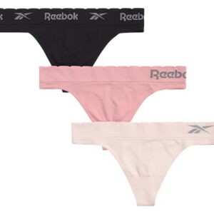 Reebok Women's Underwear - Seamless Thong (3 Pack), Size X-Large, Black/Rose Pink/Cream Pink