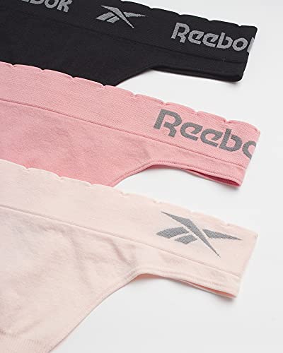 Reebok Women's Underwear - Seamless Thong (3 Pack), Size X-Large, Black/Rose Pink/Cream Pink