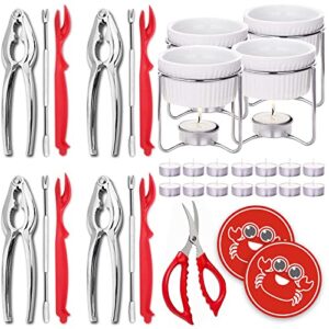 luvan 33 pcs crab crackers and tools set with 4 crab leg crackers, 4 crab forks, 4 lobster shellers, 4 butter warmers, 1 seafood scissors, 14 tealight candles and 2 crab grabbers - seafood tools set