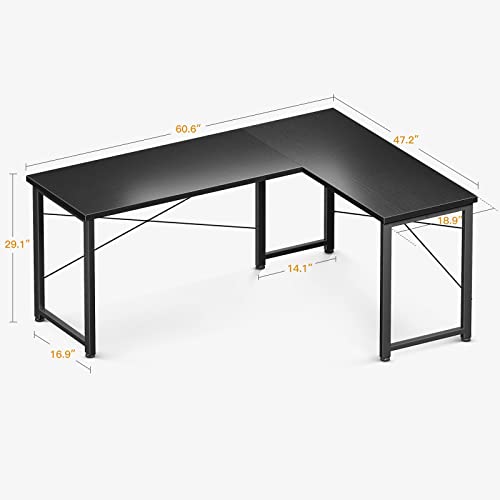 Coleshome 61" L Shaped Desk Computer Desk, L Desk Computer Corner Desk for Home Office Gaming Writing Workstation, Space-Saving, Easy to Assemble