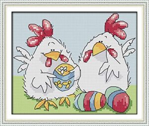 cross stitch kits stamped, own4b easter egg chicken printed pattern 11ct 9.8x8.3 inch diy embroidery kit (chicken)