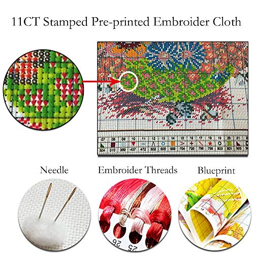 Cross Stitch Kits Stamped, OWN4B Easter Egg Chicken Printed Pattern 11CT 9.8x8.3 inch DIY Embroidery Kit (Chicken)