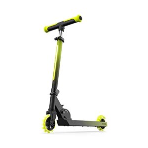 jetson scooters - juno kick scooter (electric yellow) - collapsible portable kids push scooter - lightweight folding design with high visibility rgb light up leds on stem and wheels