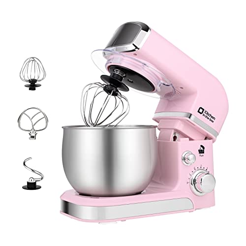 Kitchen in the box Stand Mixer,3.2Qt Small Electric Food Mixer,6 Speeds Portable Lightweight Kitchen Mixer for Daily Use with Egg Whisk,Dough Hook,Flat Beater (Pink)