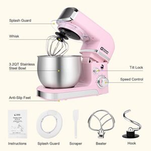 Kitchen in the box Stand Mixer,3.2Qt Small Electric Food Mixer,6 Speeds Portable Lightweight Kitchen Mixer for Daily Use with Egg Whisk,Dough Hook,Flat Beater (Pink)