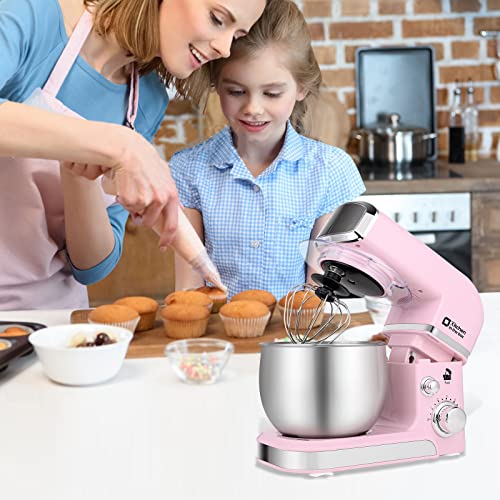 Kitchen in the box Stand Mixer,3.2Qt Small Electric Food Mixer,6 Speeds Portable Lightweight Kitchen Mixer for Daily Use with Egg Whisk,Dough Hook,Flat Beater (Pink)