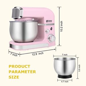 Kitchen in the box Stand Mixer,3.2Qt Small Electric Food Mixer,6 Speeds Portable Lightweight Kitchen Mixer for Daily Use with Egg Whisk,Dough Hook,Flat Beater (Pink)