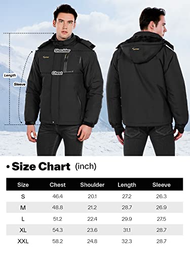 Sportneer Men Waterproof Ski Jackets: Winter Spring Warm Snow Coats Windbreaker Hooded Raincoat Jacket Black L