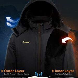 Sportneer Men Waterproof Ski Jackets: Winter Spring Warm Snow Coats Windbreaker Hooded Raincoat Jacket Black L