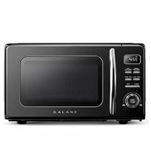 galanz glcmkz07bkr07 retro countertop microwave oven with auto cook & reheat, defrost, quick start functions, easy clean with glass turntable, pull handle.7 cu ft, black