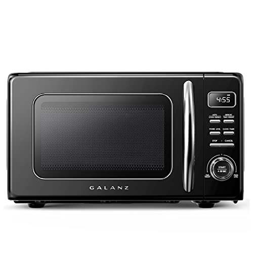 Galanz GLCMKZ07BKR07 Retro Countertop Microwave Oven with Auto Cook & Reheat, Defrost, Quick Start Functions, Easy Clean with Glass Turntable, Pull Handle.7 cu ft, Black