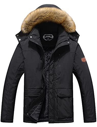 MOERDENG Men's Winter Snow Coat Warm Ski Jacket Waterproof Hooded Work Outerwear