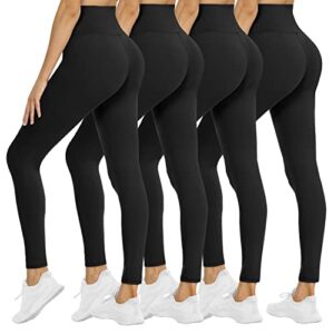 4 pack leggings for women - high waisted tummy control soft no see-through black yoga pants for athletic workout