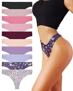 rosycoral 10 pack seamless thongs for women breathable low rise panties invisible hipster underwear thong no show (m)