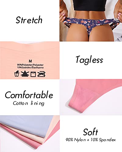 ROSYCORAL 10 Pack Seamless Thongs for Women Breathable Low Rise Panties Invisible Hipster Underwear Thong No Show (M)