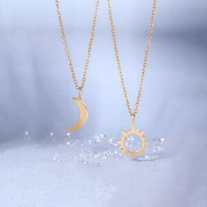 Best Friend Necklace for 2, Sun and Moon Matching Friendship Necklace Jewelry Gifts for BFF Sisters Girls (Gold)