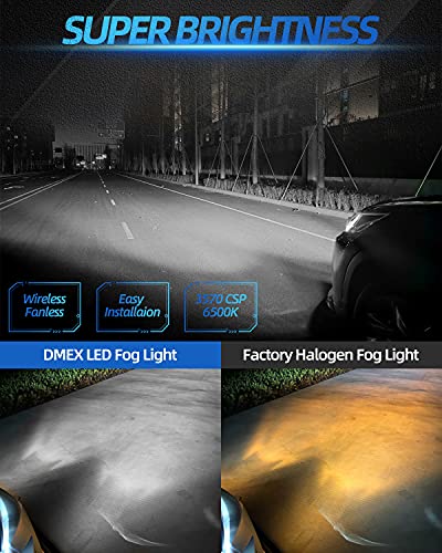 DMEX H11 H8 H16 LED Fog Light Bulbs, 6500K Cool White 5000 Lumens, Non-polarity Fog Light Replacement Bulbs, Pack of 2