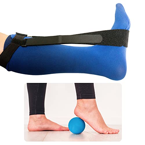 Dr. Moe’s Plantar Fasciitis Pain Relief Kit – Night Splint with Lacrosse Massage Ball Combo. Therapy Ball for Myofascial Release, Trigger Points. Designed by A Physical Therapist. (Large)