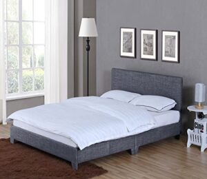 decomil queen bed frame with headboard | upholstered platform bed frame, sturdy wooden slats & metal frame | queen size