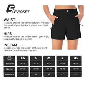 Evioset Womens 5 Inch Hiking Shorts Quick Dry Water Resistant Stretch Athletic Golf Shorts with Zipper Pockets Black S