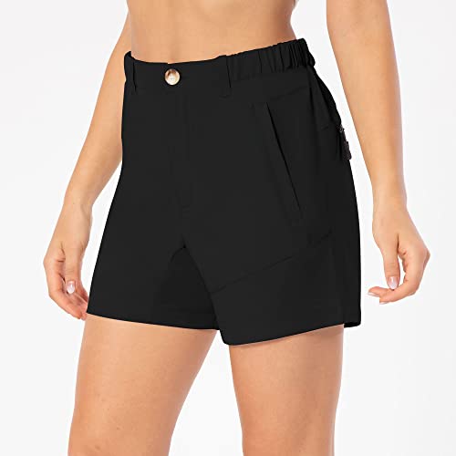 Evioset Womens 5 Inch Hiking Shorts Quick Dry Water Resistant Stretch Athletic Golf Shorts with Zipper Pockets Black S