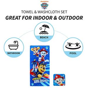 Franco Paw Patrol Kids Bath/Pool/Beach Soft Cotton Terry Towel with Washcloth 2 Piece Set, 50 in x 25 in