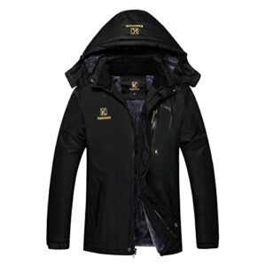 keevoom men's waterproof ski jacket winter warm snow coat windproof mountain raincoat snowboarding hooded jackets for mens (black,m)