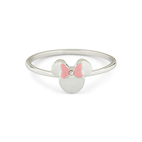 Pura Vida Silver Disney Minnie Mouse Delicate Ring w/Crystal Stone - Brass Base Band, Rhodium Plating - Size 7