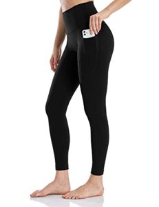 heynuts leggings with pockets for women, high waisted 7/8 leggings tummy control compression workout buttery soft pants 25'' black m(8/10)