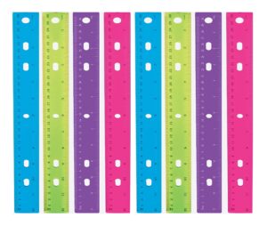 plastic rulers 12 pack , clear transparent rulers 12 inch, assorted colors, kids ruler for school, 12inch/30cm with centimeters and inches, standard school ruler
