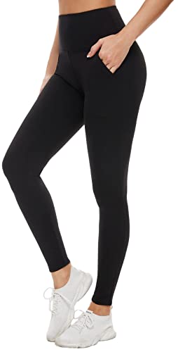 Aoliks Leggings with Pockets for Women - Yoga Pants with Pockets,Buttery Soft High Waist Tummy Control Non See Through Workout Pants (Black, Large-X-Large)