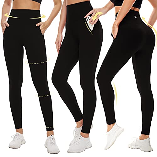 Aoliks Leggings with Pockets for Women - Yoga Pants with Pockets,Buttery Soft High Waist Tummy Control Non See Through Workout Pants (Black, Large-X-Large)