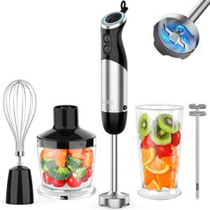 koios upgraded immersion blender handheld, 1000w 12-speed 5 in 1 hand mixer stick blender with 304 stainless steel blade, food processor, beaker, egg whisk and milk frother,bpa-free, for smoothies purée baby food